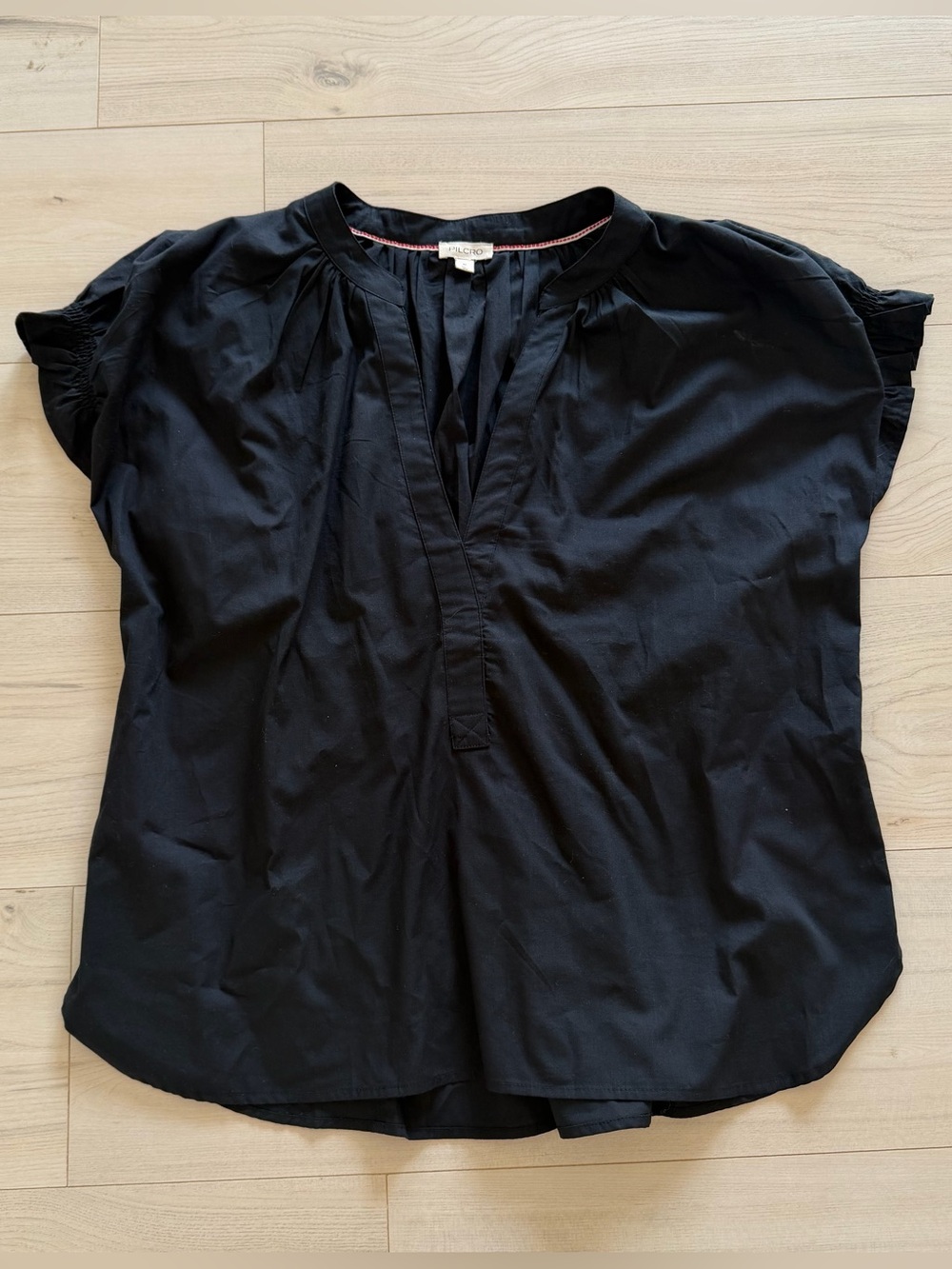 Pilcro Black Split V-Neck Short Sleeve Blouse